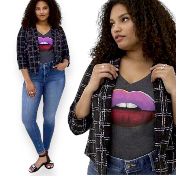 torrid Jackets & Blazers - TORRID Ruched Sleeve Sport Jacket Blazer Plaid Business Casual Black Plus 3X